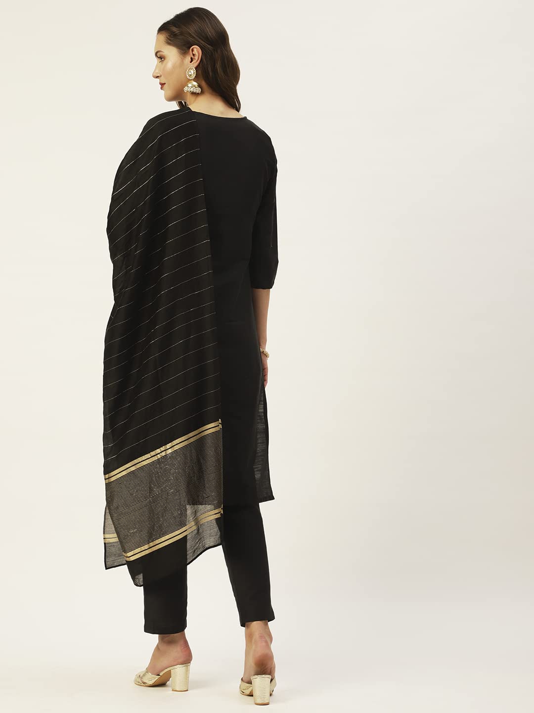 Ishin Womens Silk Blend Straight Yoke Design Sequinned Kurta Suit Set With Dupatta & Trouser