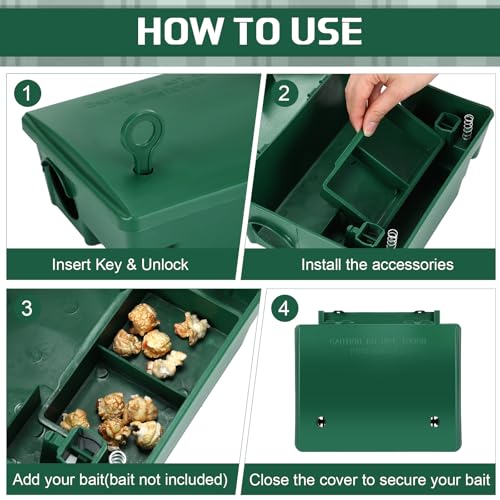Image of Qualirey 12 Packs Rat Bait Stations Rodent Traps Outdoor Indoor, Green | Large Bait Boxes for Mice and Rats Mouse Traps Bulk, Lockable with Key, Keep Pets and Children Safe