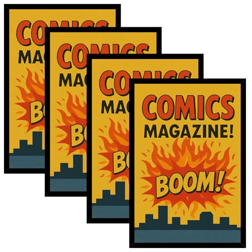 HEYTUYA 4 Pack Comic Book Frame Display up to 6 3/4 x 10 1/4 Comic Book for Wall and Tabletop Display Comic Book Display Frame with Shatter Resistant Plexiglass for Comics Set of 4 Black