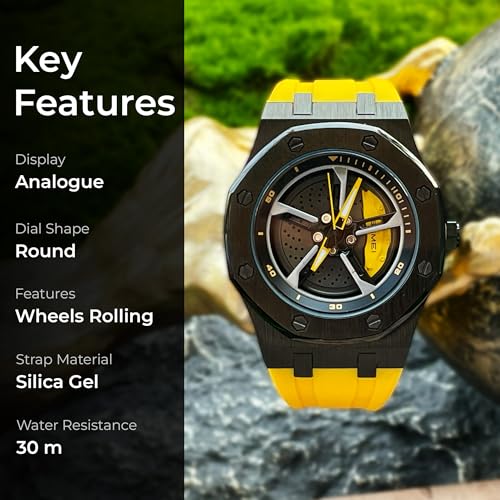 Image of SKMEI Men's Analog Sports Watch Waterproof LED Men's Watch New Wheels Rolling Creative Fashion Wristwatch 2359 (Yellow Silica Gel)