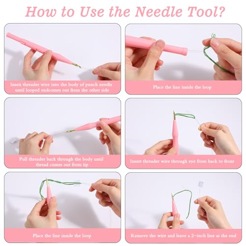 Image of Oruola 2 Pack Adjustable Punch Needle Tool, Needle Punch with Thread Guide, Felt Threading Needles for Embroidery Carpet DIY Handmade Crafts Sewing Applique Decoration,Blue, Pink