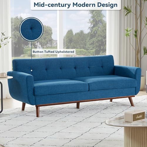 Image of Kingfun 77.2 inch W Loveseat Sofa, Mid Century Modern Decor Love Seat Couches for Living Room, Button Tufted Upholstered Furniture, Solid & Easy to Install Small Couch for Bedroom Office Apartment, Blue