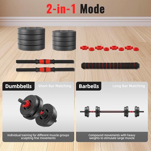 Image of Fitvids Adjustable Dumbbell Set, 40 /60LBS Free Weight Set, Multi-Functional Portable Changeable Dumbbell Barbell Kettlebell Set for Home, Multiple Style