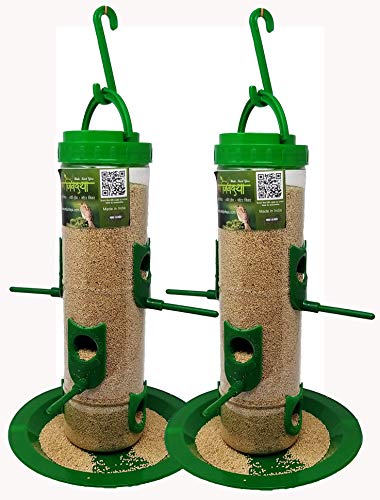 Amijivdaya Large Bird Feeder (Green, Transparent) – Pack of 2