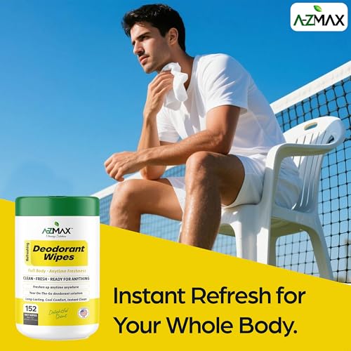 Image of A-Z MAX Deodorant Wipes Sweat & Odor Control for Men & Women | Bulk Whole Body Wipes for Travel Gym Wipe | 152 Count, 2 Pack