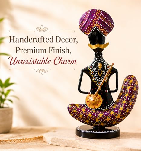 Image of Rajasthani Chaudhary Musician Figurines Set of 3 Handcrafted Traditional Indian Art Showpiece | Decorative Table Decor for Home, Living Room, Office & Shelf Styling