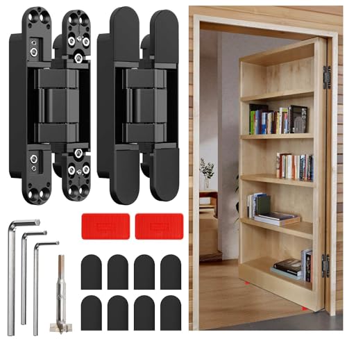 Loodmeo Ultra-Quiet Hidden Door Hinge,3D Micro-Adjustable for Flush Hidden Doors & Cabinets,177 lbs Capacity,180° Silent Swing,Suitable for Bedroom Doors, Study Doors, and Other Types of Doors.