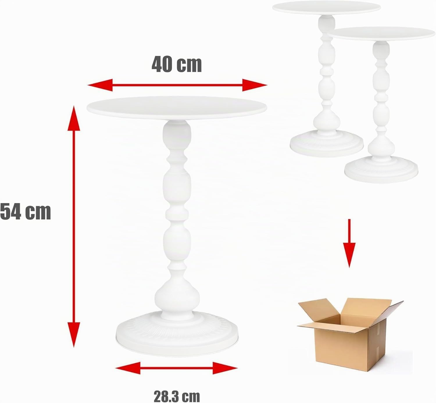 Lot de 2 Table d'Appoint Blanche Petite Table Basse Ronde, Gueridon Salon Tables de Chevet en Métal, Largeur 40 cm, Hauteur 54 cm (Blanche)