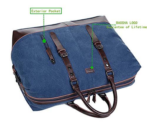 Baosha Oversized Canvas Pu Leather Travel Tote Duffel Bag Weekender Overnight Bag (Blue) #TOP4