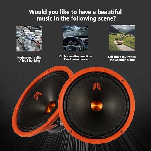 Image of MX65P1 Loudspeaker 6.5 Inch Midrange 200 Watts 4 Ohms Orange Dust Cap, Premium Quality Audio Door Speakers for Car or Truck Stereo Sound System, Orange (2 Speakers)