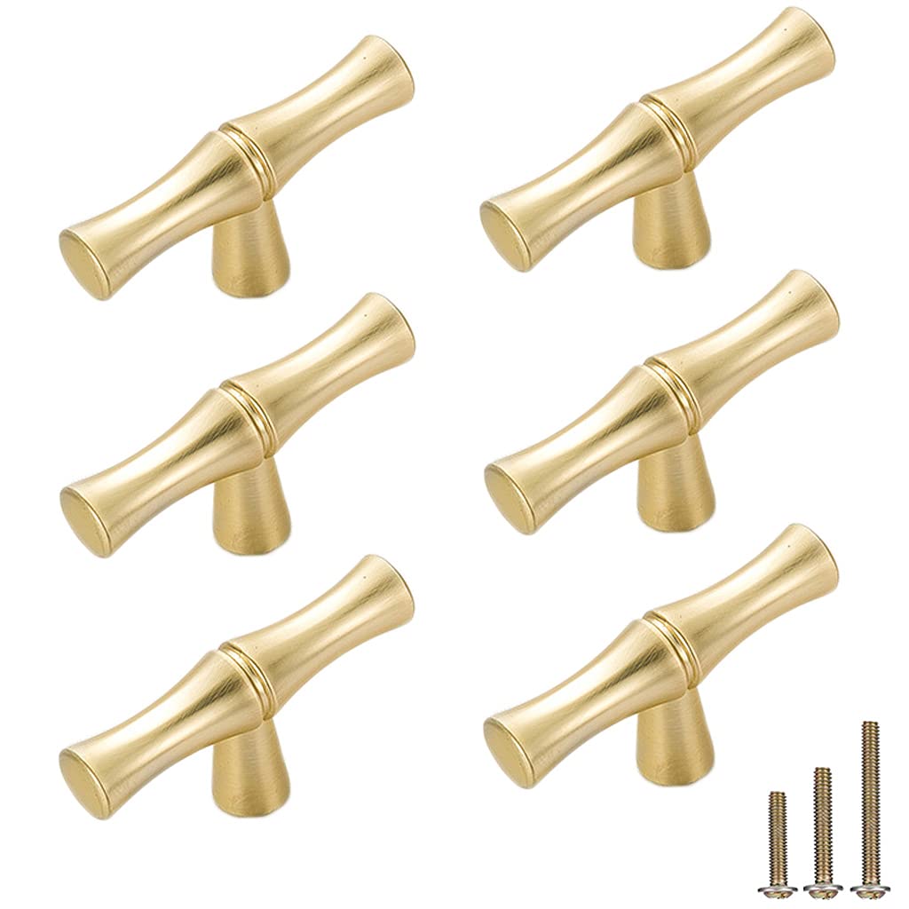 yusheng 6Pcs Bamboo Shape Solid Zinc Alloy Cabinet Knobs Handle pulls, Dresser Drawer Cabinet Cupboard Closet Door Pull Decorative Furniture Accessories Knobs (Single Hole, Golden)