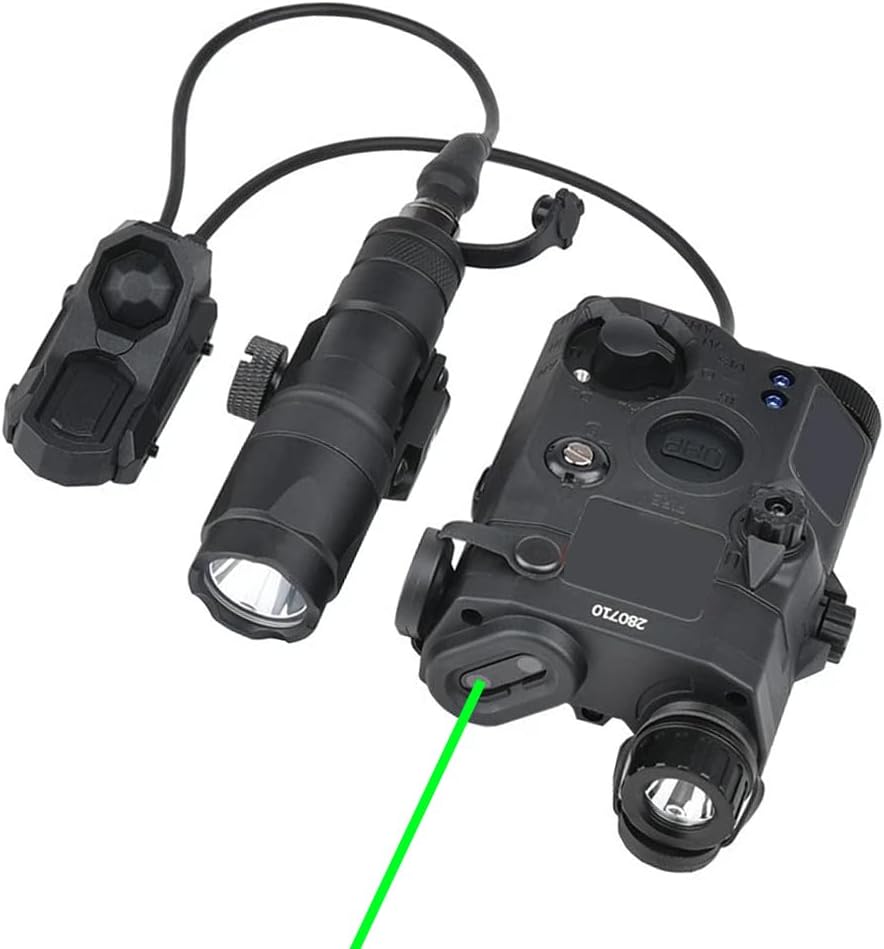 Plastic PEQ-15 IR LED Light Red/Green/Blue Laser Aiming Indicator Sight，with M300A/M600C Scout Torch Flashlight & Dual Control Remote Pressure Button Switch，Light Laser Combo，for Picatinny Rail，Black