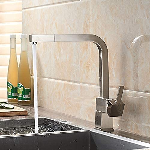 Grifo de cocina extraíble de latón cepillado con caño cuadrado mezclador
