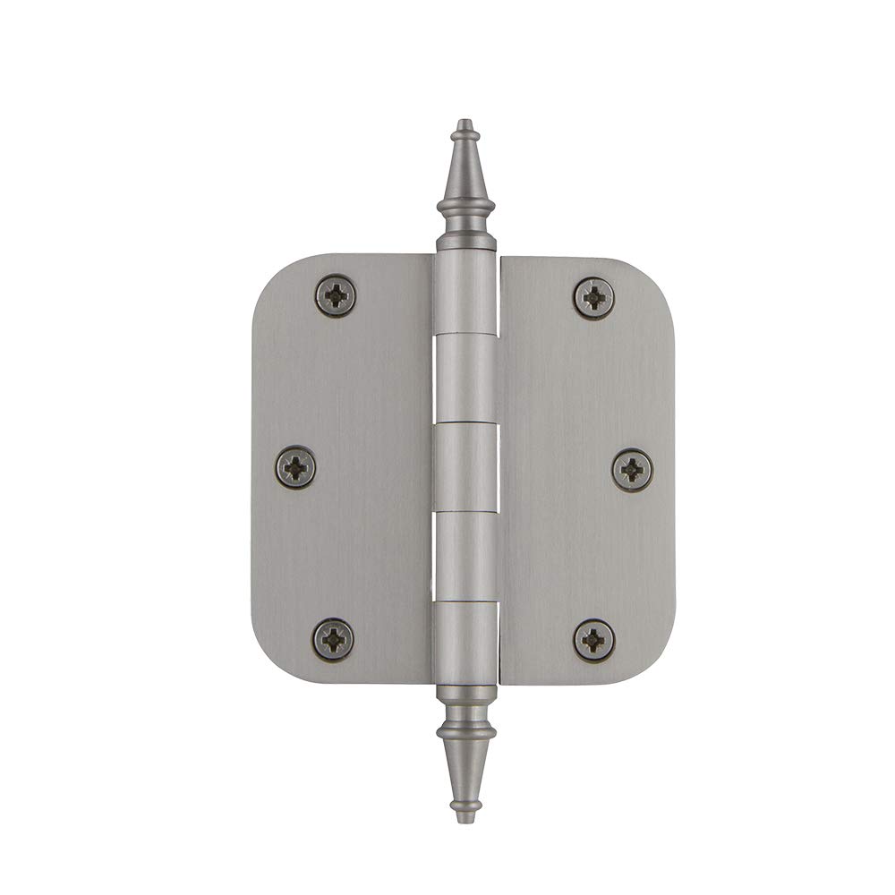 Nostalgic Warehouse 3.5" Steeple Tip Residential Hinge with 5/8" Radius Corners in Satin Nickel