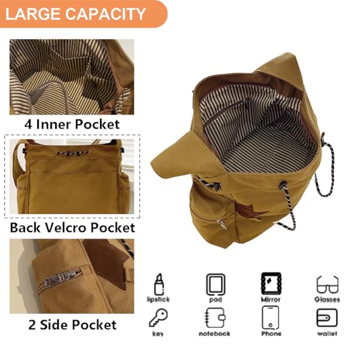 KlaOYer Cute Messenger Bag Canvas Shoulder Bag Star Crossbody Purse Y2K Tote Bag Kawaii Aesthetic Hobo Handbag for Women3