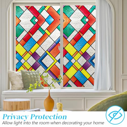 Zindoo Stained Glass Window Film Privacy for Glass Windows, No-Glue Frosted Window Film, Decorative Opaque Window Privacy Film UV Blocking Static Cling for Home Kitchen Office, 44.5x200 cm
