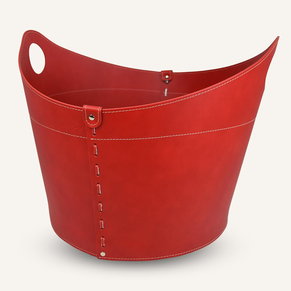 LIMAC Design NICAD: Set da Camino Moderno in Cuoio, composto Borsa portalegna, Sacca Porta-Ferri in cuoio e Set Attrezzi da Camino, Prodotto in Italia. Rosso