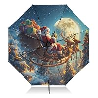 Mnsruu Weihnachtsmann Rentier Mond Baum Schneeflocke Weihnachten Faltschirm Umgekehrter Regenschirm Automatisches Öffnen Schließen Kompakter Regenschirm Tragbar Groß für Regen Sonne UV-Schutz
