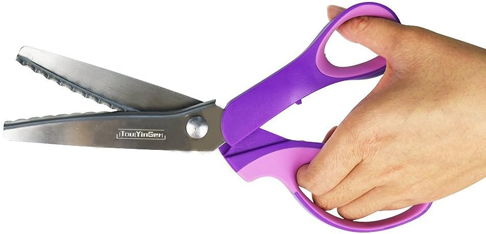 Pinking Shears, TouYinger 9.3 Inches Stainless Steal Handled Professional Dressmaking Sewing Craft Scissors Zig Zag for Fabrics Linings Paper and Craft (Scalloped)