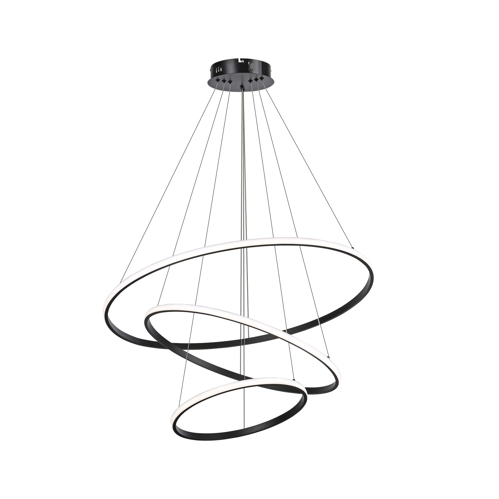LáMpara Colgante Led Para Sala De Estar, LáMpara Colgante De AcríLico Regulable De 3 Anillos, Techo Negro, Para Isla De Cocina, Comedor, Sala De Estar, Dormitorio, Entrada, 20+40+60 Cm