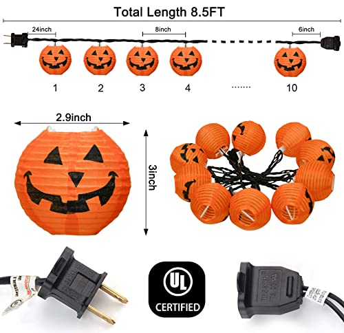 Halloween Pumpkin String Lights, 8.5Ft Jack O Lanterns String Lights With 10 Orange Pumpkin Light Blubs, Outdoor Hanging Holiday String Lights For Indoor/Outdoor Halloween Party Decor, Black Wire #TOP1