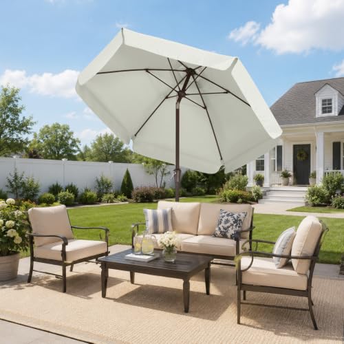 Image of ABCCANOPY 7.5ft Scalloped Patio Umbrella, Outdoor Table Umbrella with Tilt and Crank, Fiberglass Ribs Deck Umbrella for Patio, Pool, Garden, Picnic (Light Beige)