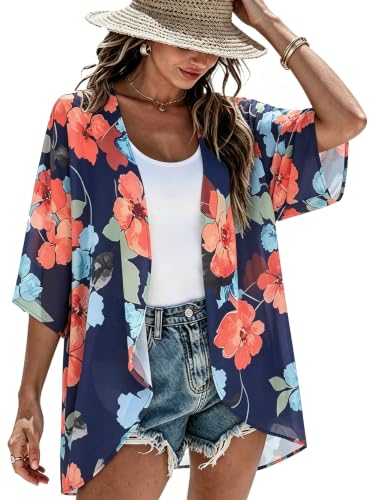 Image of CHICGAL Womens Floral Kimono Cardigan Beach Cover Up Casual Summer Tops