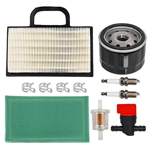 Carkio Air Filter Pre-Filter Oil Fuel Filter Spark Plug Shut Off Value Kit for John Deere D130 L120 Z425 X135R X165 L118 LA135 MIU11286 Briggs & Stratton 499486 499486S Lawn Mower