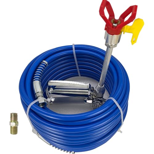 Kit de pistola de pulverización sin aire y manguera con poste de extensión de 8 pulgadas, incluye protector de punta y punta 517, 3600 PSI máximo 65 pies x 1/4 pulgadas, manguera de pulverización de