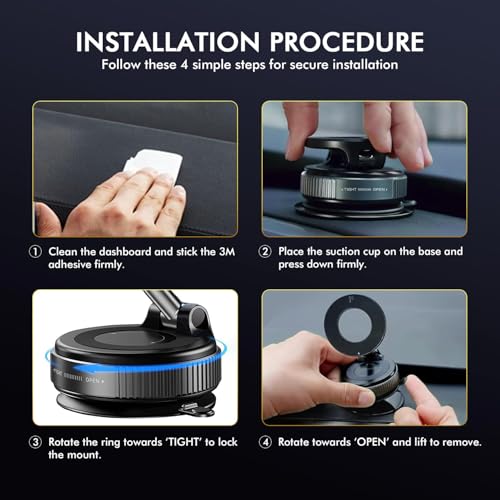 Image of Humble 360 Vacuum Magnetic Car Phone Holder - Strong Suction Cup Mount for Dashboard, Windshield, Rearview Mirror, Shower and Gym, Universal Hands-Free Phone Mount for All Smartphones - Black (MH07)