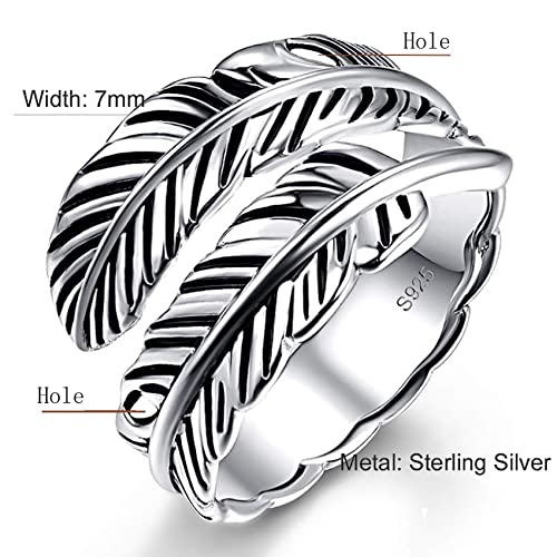 AVECON Sterling Silver Feather Ring with Black Onyx & Turquoise - Adjustable Stacking Vintage Statement Ring for Women & Men - Image 3