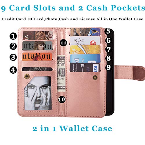 Black Sales Friday Deals Cyber Sales Monday Deals-iPhone 11 Wallet Case [2 in 1 Detachable] Premium Vintage Leather Wallet Case Magnetic Detachable Slim Back Cover Card Holder Wrist Strap(Rose Gold)