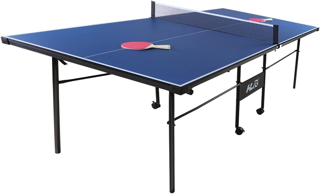 HLC 7FT Table Tennis Table Outdoor Mini Junior Compact Folding Ping Pong Table Indoor with Ping Pong Racket and Net for Kids/childrens' Gift,Blue