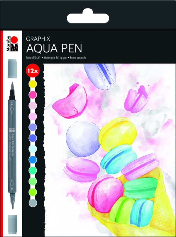Marabu 12-Color Watercolor Brush Markers - Dual Tip with Flexible Brush - Professional for Coloring, Painting, and Drawing