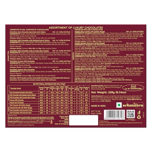 Image of Schmitten Luxury Chocolate Box Pack|Assorted Milk & Dark Chocolate Bars|Premium Selected Ghanian Cocoa Beans|Gift Hamper Your Loved Ones And Valentine'S Day,Mania - 2X228 G,456 Gram