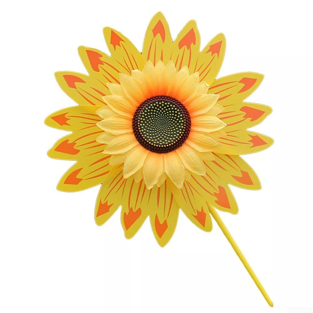 Posheliox Sunflower Wind Spinner, Plastic Garden Windmill, Colorful Rotating Decor for Lawn Patio Yard Outdoor(Yellow)