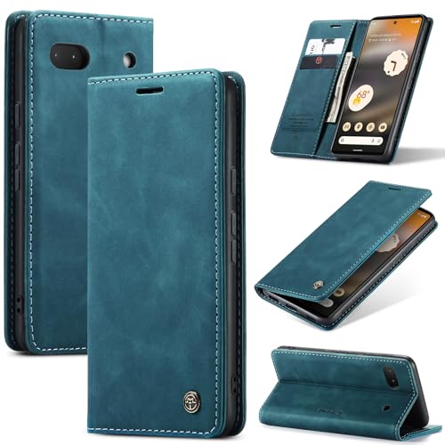 Azororo Handyhülle für Google Pixel 6A 5G Hülle Premium Lederhülle Flip Case Magnet Tascher Kartenfach Standfunktion Klapphülle Schutzhülle für Google Pixel 6A Blaugrün