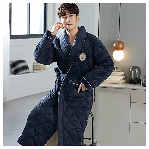 EQCETPF Men's Bathrobe - Mens Dressing Gown Robes Autumn Winter 3Layer Quilted Warm Long Sleeve Bathrobe Sleepwear Fashion Casual Thick Pijamas Loungewear Homewear,Navy Blue,XXL EQCETPF Men's Bathrobe - Mens Dressing Gown Robes Autumn Winter 3Layer Quilted Warm Long Sleeve Bathrobe Sleepwear Fashion Casual Thick Pijamas Loungewear Homewear,Navy Blue,XXL