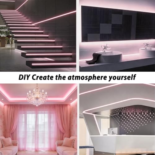 Image of Pink White LED Strips Light Kit for Bedroom Decor, 10 FT LED Lights Strip, 24V Dual Tunable Rope Light with Dimming & Color Temperature Adjustment for Living Room, Mirror, Home Lighting