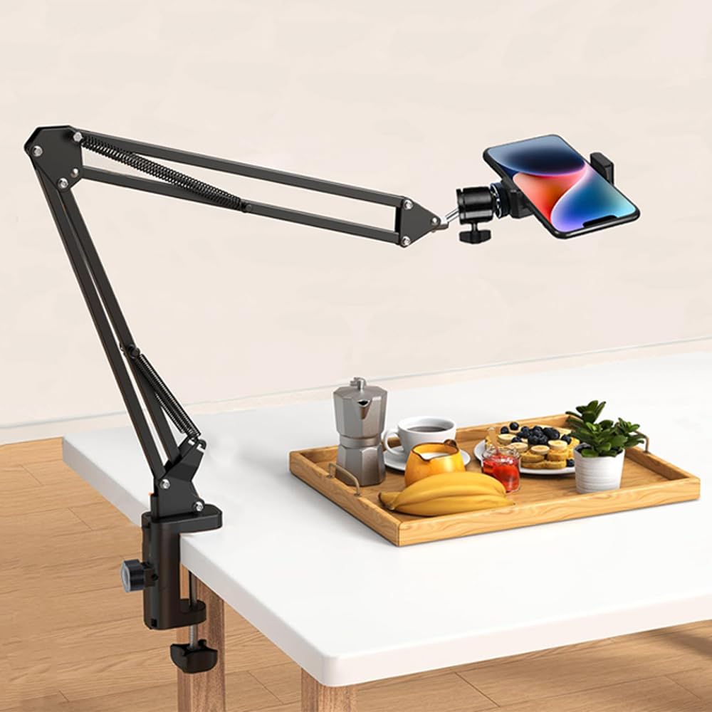 Supporto per Telefono Cellulare, Supporto Cellulare, Rotazione a 360° Supporto per Video Braccio articolato Braccio Flessibile per Supporto per riprese fotografiche Piatte Livestream -Nero