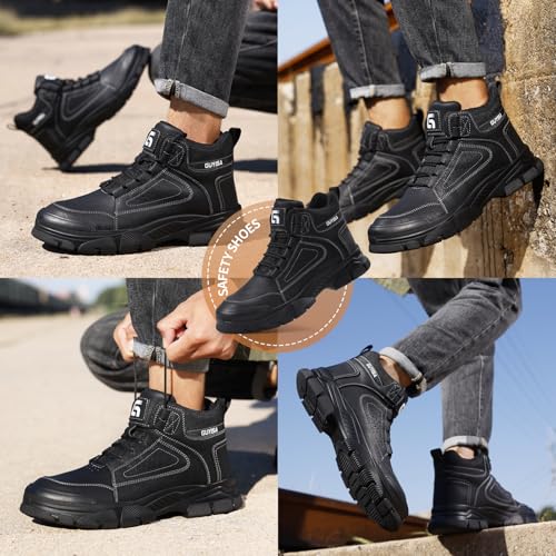 Image of GUSAYEX Steel Toe Boots for Men High Top Work Safety Boots with Kevlar Puncture Resistant Midsole Lightweight Industrial Men's Work & Utility Shoes for Construction Warehouse Factory Jobs Size 11