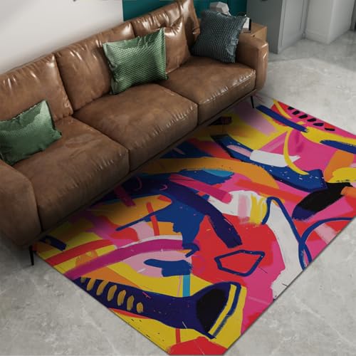 Tapis à poil bas et large tapis intérieur graffiti abstrait multicolore - 6