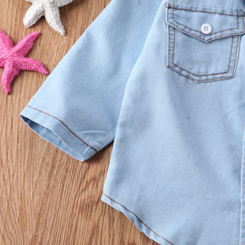 Baby Boys Girls Demin T-Shirt Adjustable Long Sleeve T-Shirt Top Sleeve Button Down Denim Blouse Casual Top 1-6T4