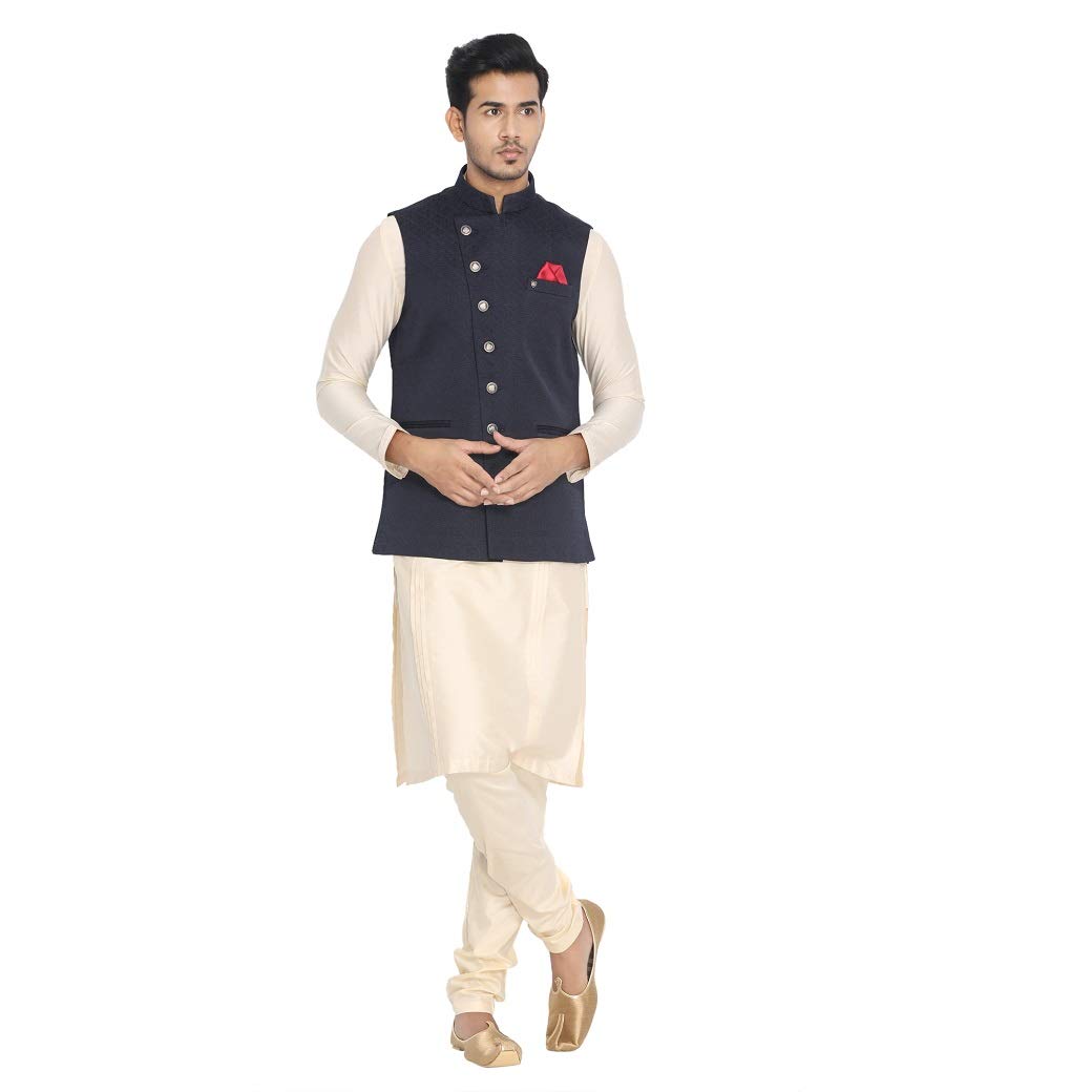 manyavar SelfDesign Side Opening Stylish Nehru Jacket For Men - (Blue, Medium), (WC00185-306)-picture-37