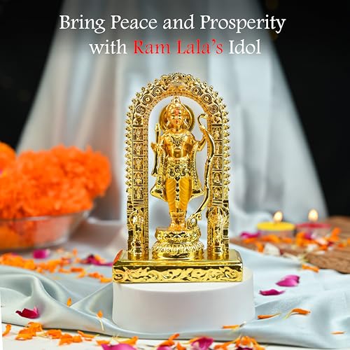 Image of HindCraft Ram Lalla Ayodhya Idol Statue - Metal Shree Ram Lalla Murti Home Decor, Office, Pooja, Temple, Housewarming Gift - Decorative Ram Idol for Living Room, Gift Item