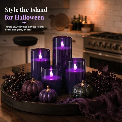 Image of Homemory Dark Gray Flameless Candles, Purple Glow, Remote Timer, Set of 5