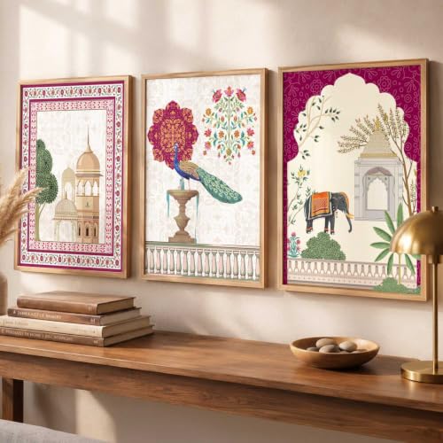 Image of kotart Indian Traditional Madhubani Wall Art Painting | Paintings with Frame Home Decoration For Living Room Bed Room Hotel Wall Decor Digital Reprint Set of 3 (10X13 inch)