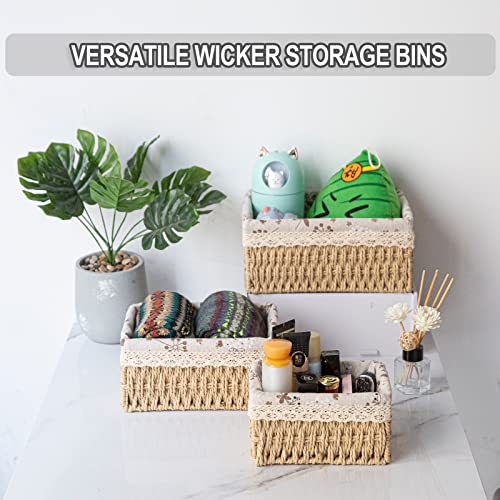 3 Pcs Handmade Wicker Storage Baskets Set Shelf Baskets,Woven Decorative Home Storage Bins For Bedroom,Livingroom,Kitchenroom,Table,Closet,Pantry, Entryway, Home Decor Beige #TOP2