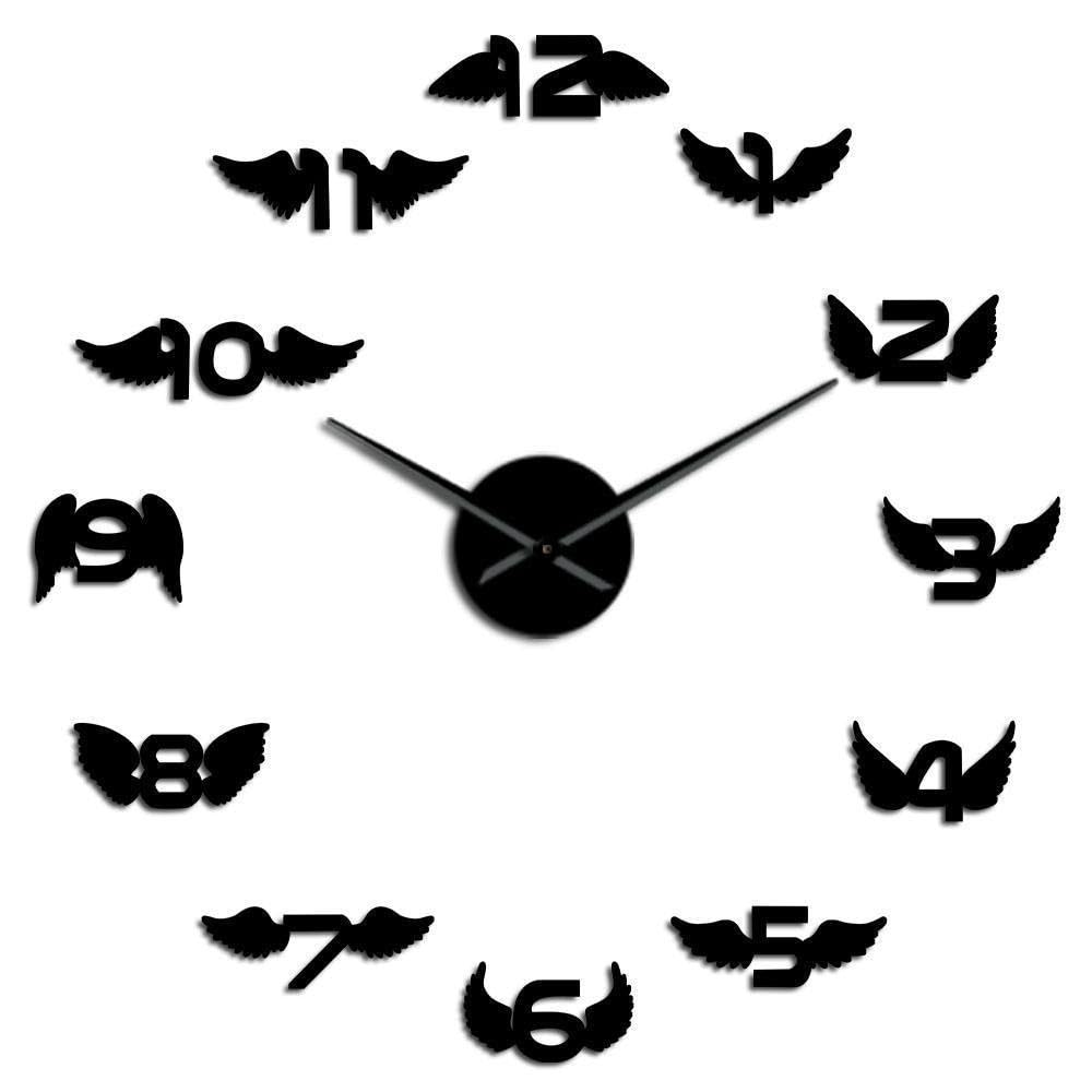 Horloge murale 3D au format XL de 47 pouces avec miroirs acryliques noirs pour un salon moderne