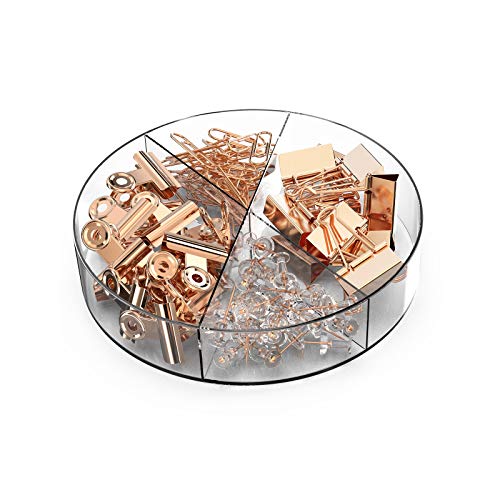 BYLaconic 100 Pcs Binder Clips Sets, Binder Clips Bulldog Clips and Paper Clips Push Pins Sets with Box for Office Stationery/Home/School Supplies - Rose Gold